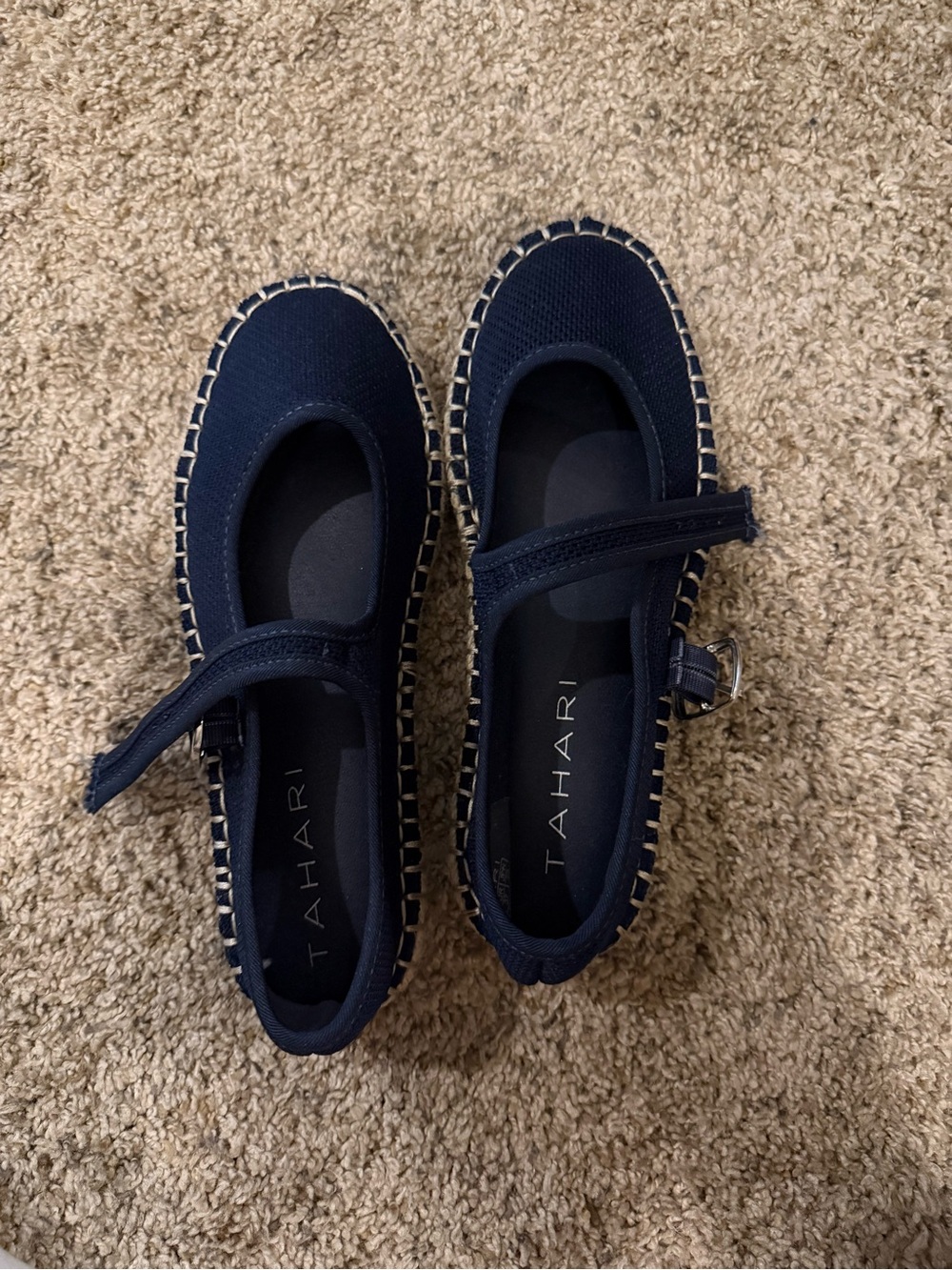 Tahari Navy Mary Jane Espadrille Flats - Picture 2 of 3
